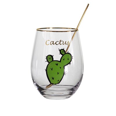 Northern Europe MEOR Cat Big Belly Gold Rim Wine Glass Mousse Tray Dessert Juice Cocktail Egg Shape Swig Cup Travel Cooler Mugs: Cactus 1
