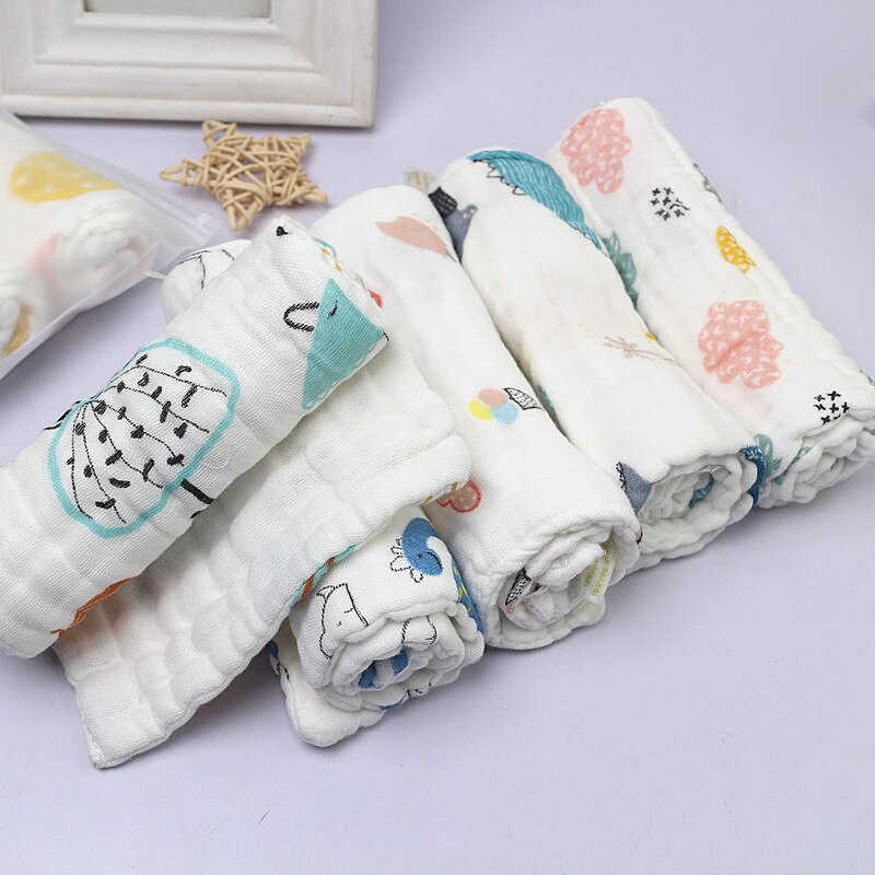 Wasoyoli-tissus bavards, taille naturelle 14x40cm, lot de 5 pièces, imprimés 100% mousseline en coton, bain pour nourrissons, 12 couches, pour lavage du visage