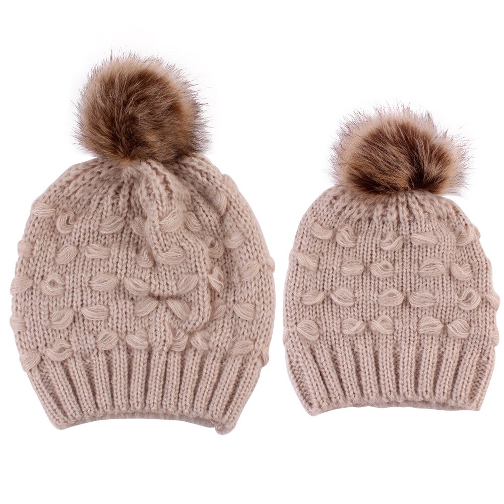 2pc mamma låve strikket ull hatt baby vinter varm hette pompom boble lue hattemaker baby strikk soild bomull blanding kvinner varm vill søt: kaki