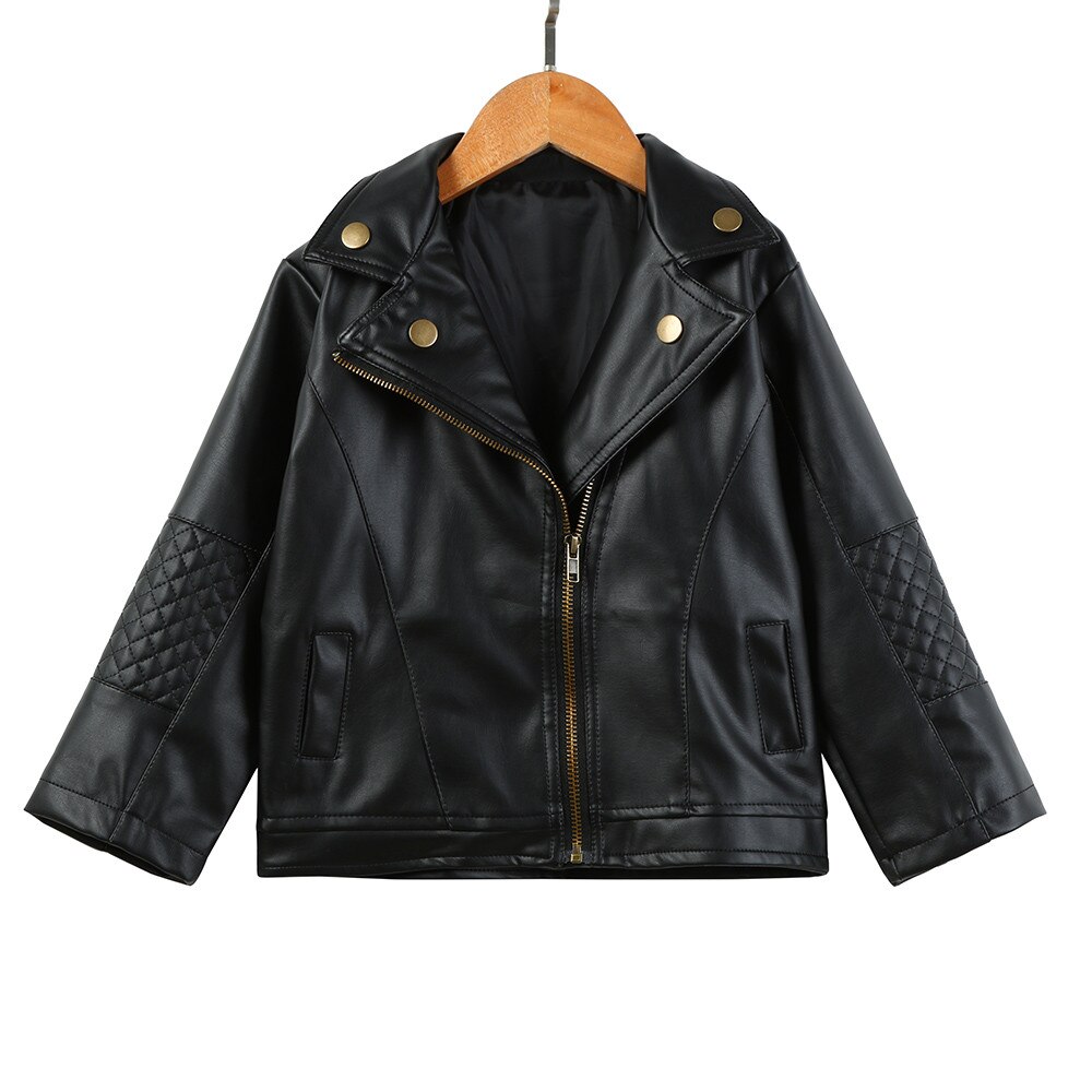 Spring and Autumn and the Wind PU Leather Leather Coat Baby Boys and Girls Short Children Jacket @A: 24M