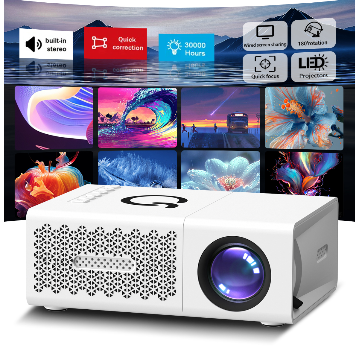 Projetor portátil, Nativo 720P, tela de 30-100 polegadas, projetor para home theater, viagens e jogos, presente de Natal