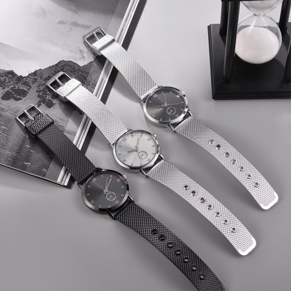 Koppelhorloges voor dames en heren, analoog quartz polshorloge, ronde subwijzerplaat, mesh band, romeinse cijfers, unisex polshorloge