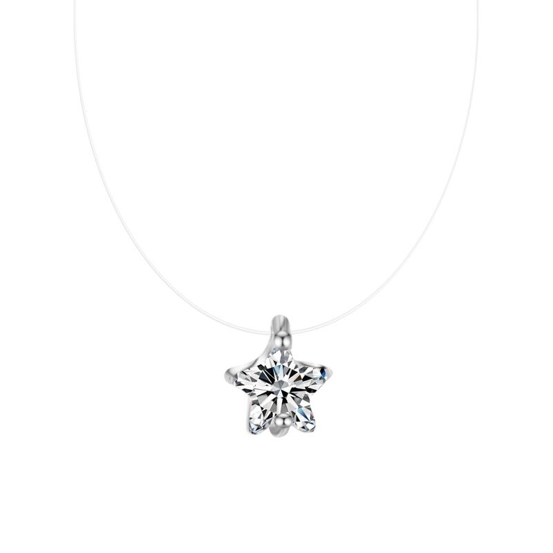 Chaîne transparente AAA Zircon collier Invisible ligne de poisson ras du cou femmes ovale coeur carré étoile goutte d'eau pendentif colliers: Couleur or pur