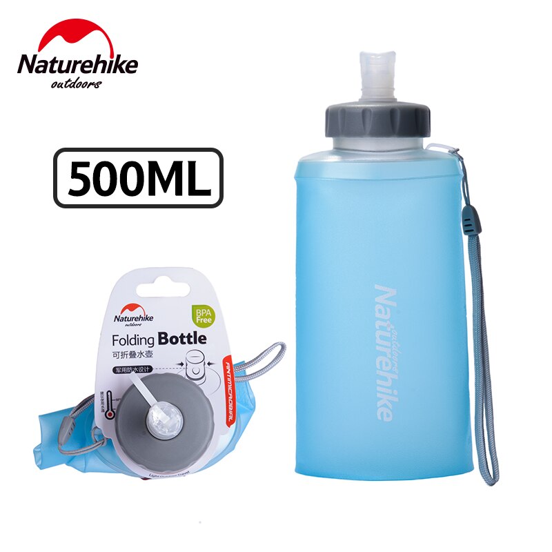 Naturehike 500ML/750ML pieghevole del silicone tazze di bottiglia di acqua di sport tutto'aria aperta da corsa ciclismo campeggio bere vetro: 500ml blu