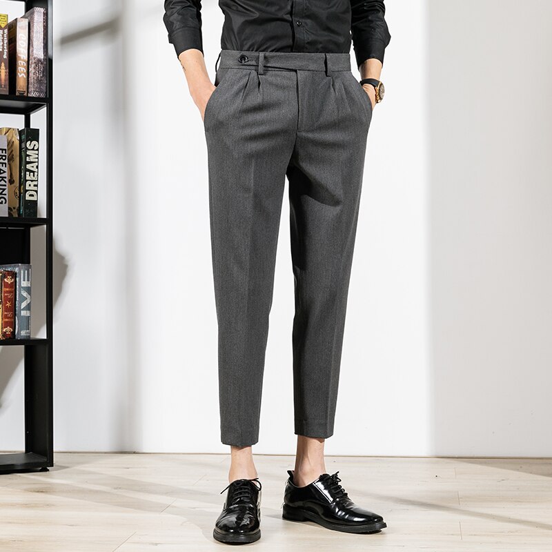 Vestido de negocios ajustado estilo británico para hombre, ropa de calle de Color sólido, traje informal Formal de oficina, traje Social, pantalones, traje de verano