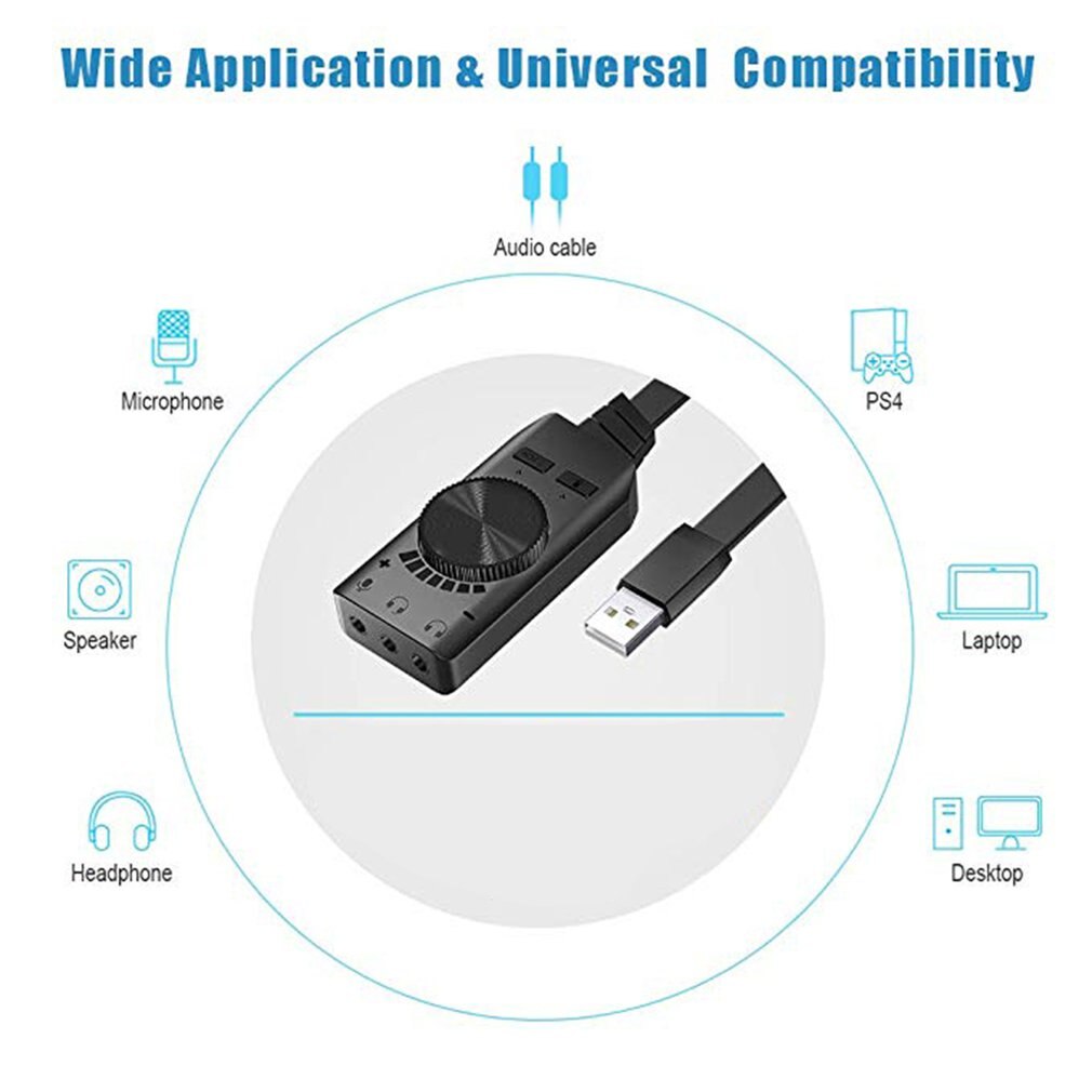Externe Usb Geluidskaart 7.1 Adapter Geluidskaart Microfoon Oortelefoon Twee In Een Met 3 Poort Uitgang Volume Verstelbare Voor laptop Pc