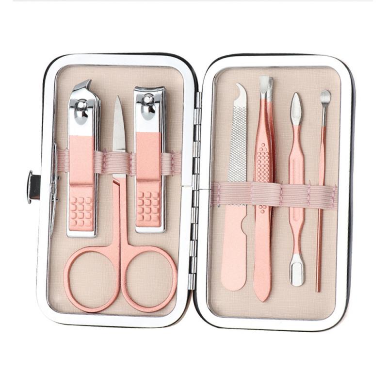 Cortador de unhas portátil 7 pçs/set, aço inoxidável, cortador de unhas, lixa de unha, profissional, kit de viagem, ferramenta de pedicure: 7pcs