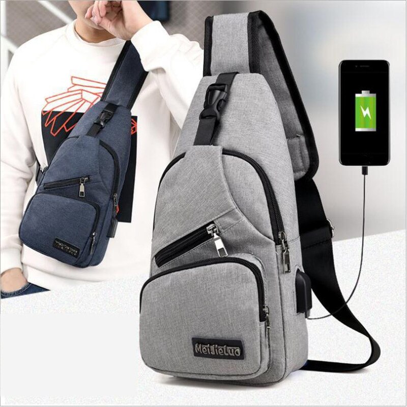 Bolso de pecho antirrobo para hombre, de hombro con carga USB bandolera, bolsos cortos de colegio y viaje