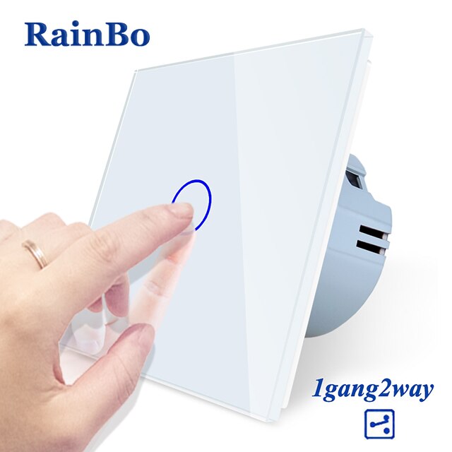 RainBo -Kristal Glas-Panel muur-schakelaar EU-Standaard 110 ~ 250V Touch-Schakelaar screen-Wall Light-Schakelaar 1gang-2way A1912CW/B