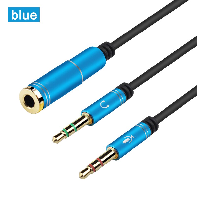 3.5Mm Jack Splitter Adapter Aux Kabel Voor Telefoon Computer Laptop Mic Y Mobiele Audio Splitter Hoofdtelefoon Mic Aux Extension kabels: A-Blue