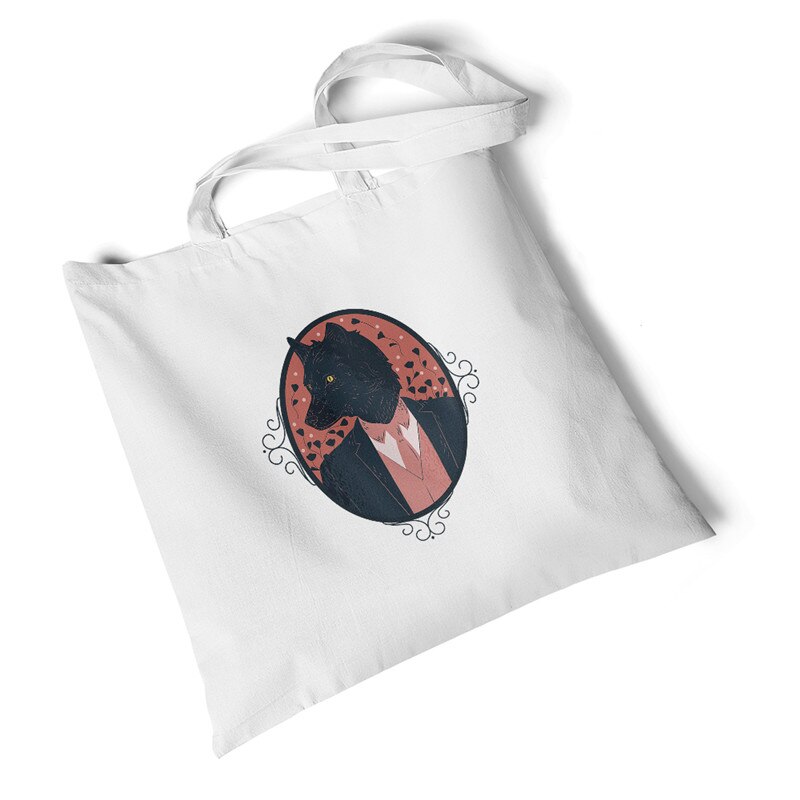 Milieuvriendelijke boodschappentassen dames dierenprint canvas tas strand grote casual handtassen originele studenten schoudertassen: Weerwolf