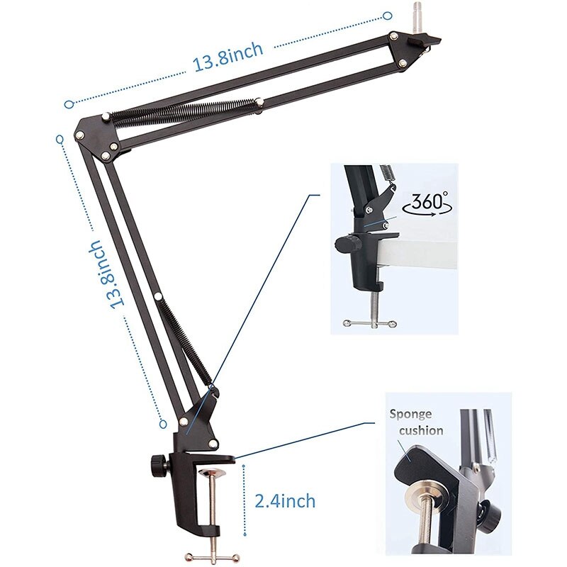 Supporto per microfono da tavolo, supporto per microfono per Yeti blu e Yeti Pro blu con microfono parabrezza e scoppio per evitare il supporto del braccio