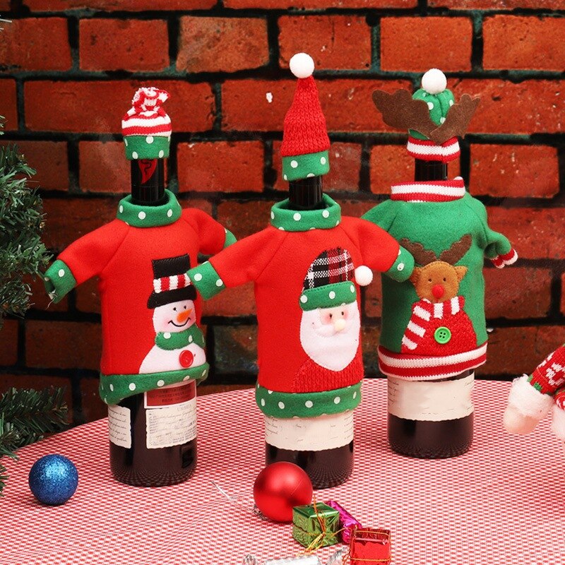 3Pcs Christmas Sweater Wine Bottle Cover Set With, Cute Christmas for Sweaters Birthday Party Crafts Decorations