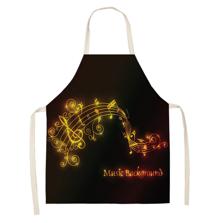 Music Note Kitchen Sleeveless Chef Aprons For Women Cotton Linen Bibs Household Cleaning Pinafore Home Cooking Apron 53*65cm: 2WQ-WQL0195-17