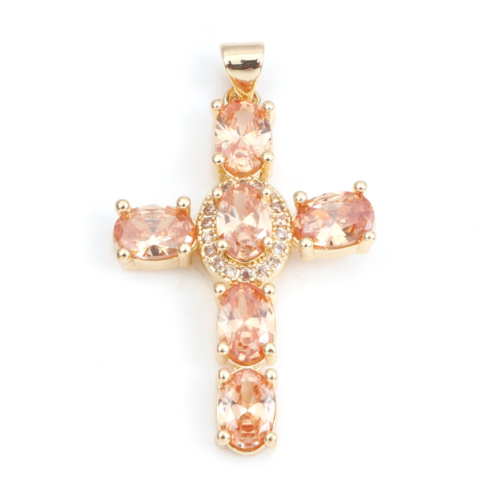 Colgantes de Cruz religiosa de cobre para mujer, abalorios de Metal de Color dorado Multicolor, para hacer collares, pulseras, joyería de 4cm x 2,3 cm, 1 unidad: Rodio plateado