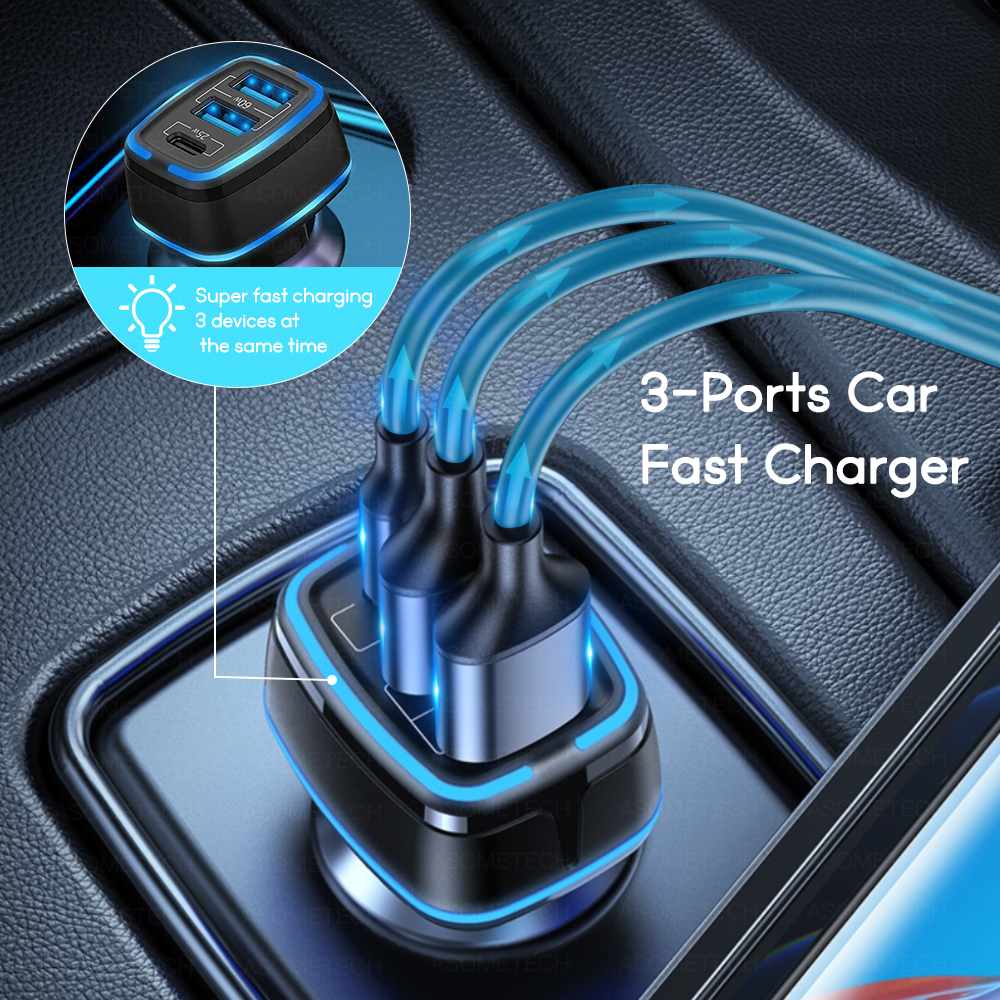 85W LED Auto Ladegerät USB Typ C 3Hafen PPS SCP AFC PD QC 3,0 Schnell Ladegerät Für Laptop Auto Telefon Ladegerät Für iPhone Huawei Samsung
