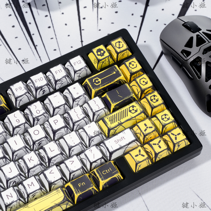 140-Tasten-Tastenkappen-einstellen mit Comic-Thema, PBT-Tastaturkappe Ich bin Manga-Stil, Kirschprofil-Spielen-Tastenkappe für mechanische Tastatur, 1,5 u alt