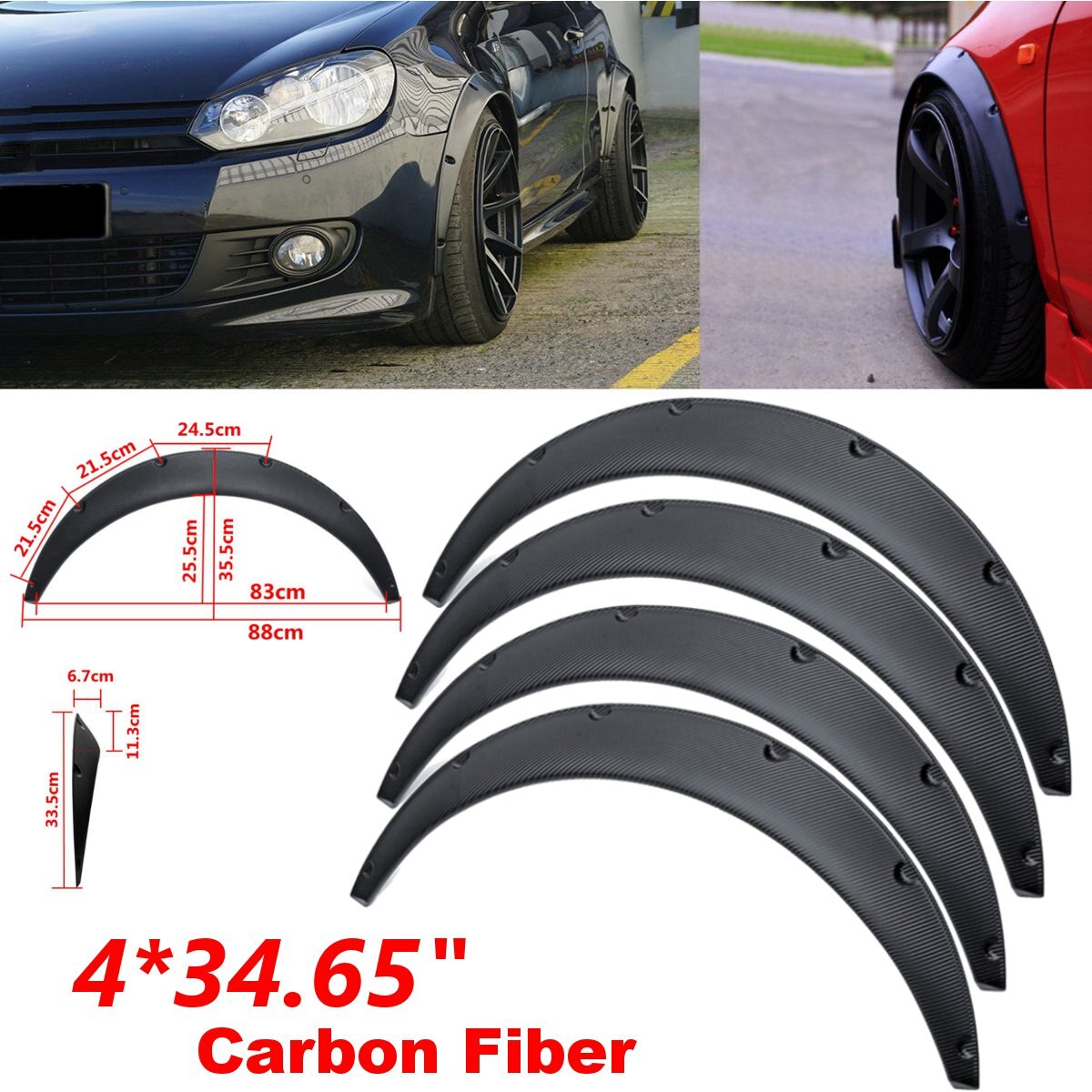 4Pcs Universal Flexible Car Body FOR Fender Flares Extension Wide Wheel Arches 88cm/34.65" Car Mudguards for SUVs Car: Carbon Fiber