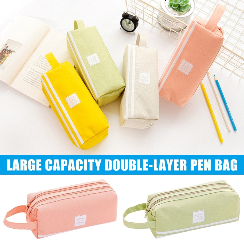 Preciosa cartuchera para niñas, bolsa de almacenamiento de bolígrafo, 2 compartimentos, maquillaje, monedero para mujer PUO88