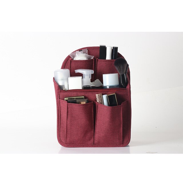 Organizer voor cosmetische tasjes voor dames, geschikt voor reistassen, insteekvakken, opbergvakken, afwerking van handtas.: Bordeauxrood