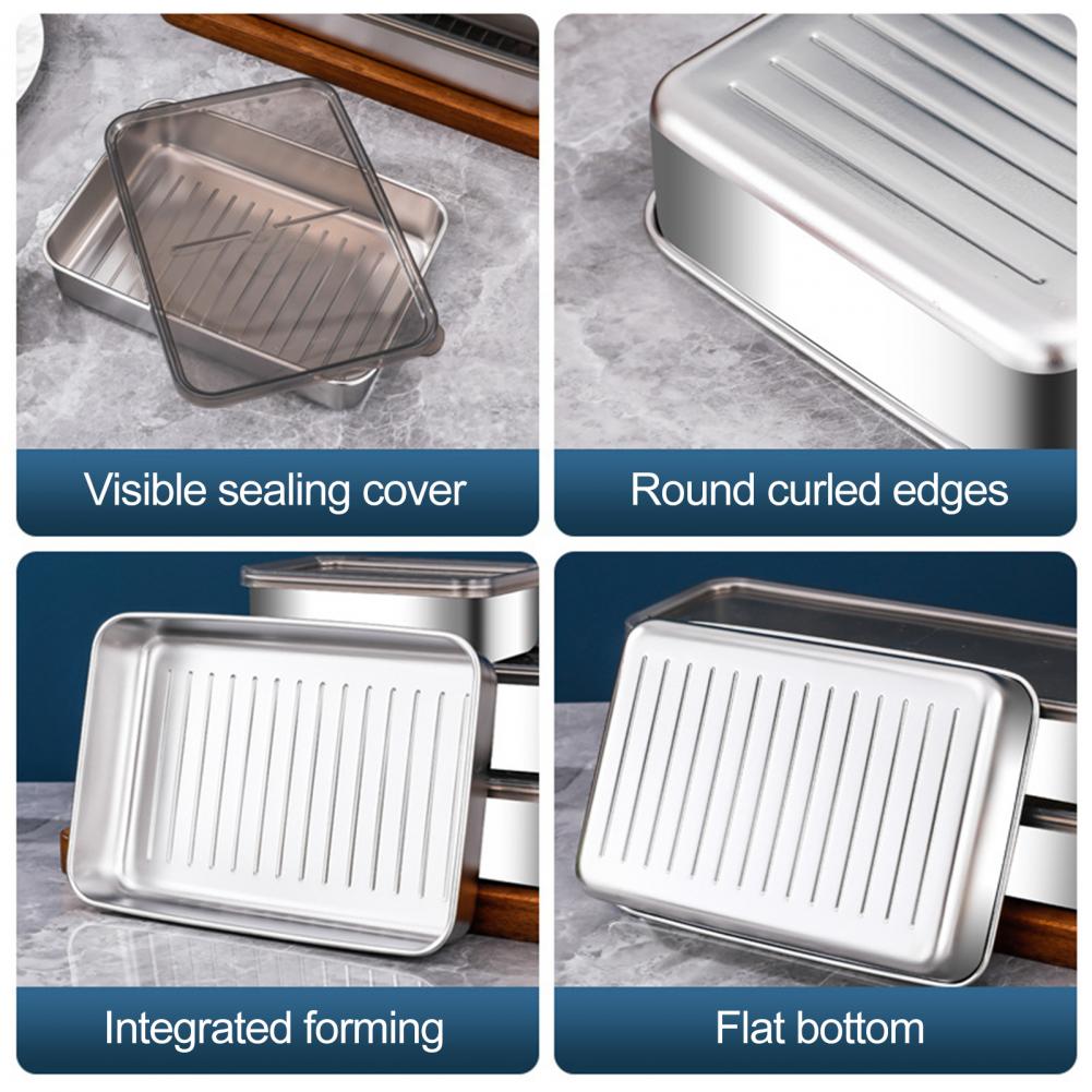 Refrigerator Stainless Steel Cheese Container Elevated Base Fridge Deli Meat Storage Box Kitchen Food Storage Container