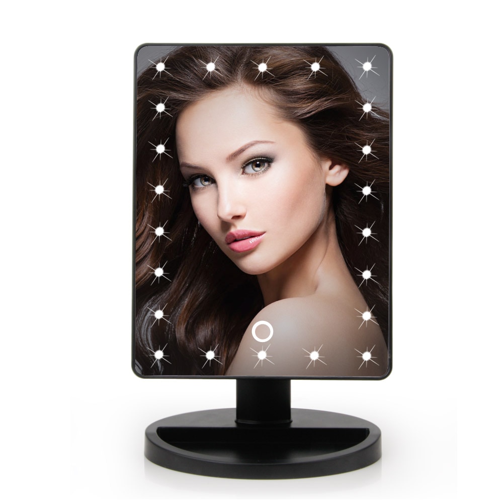 Led Light Makeup Mirror Vanity Touch Screen Cosmetic Storage Organizer Stand 360°C Makeup Organizer Bathroom