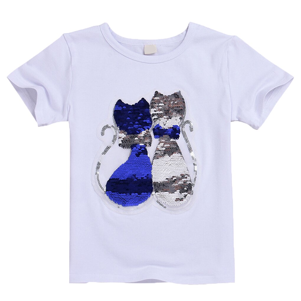 Flickor paljetter t-shirt baby härliga tjejer tecknad topp kort barn kortärmad scoop neck sommar topp som andas: Nr .2 160cm