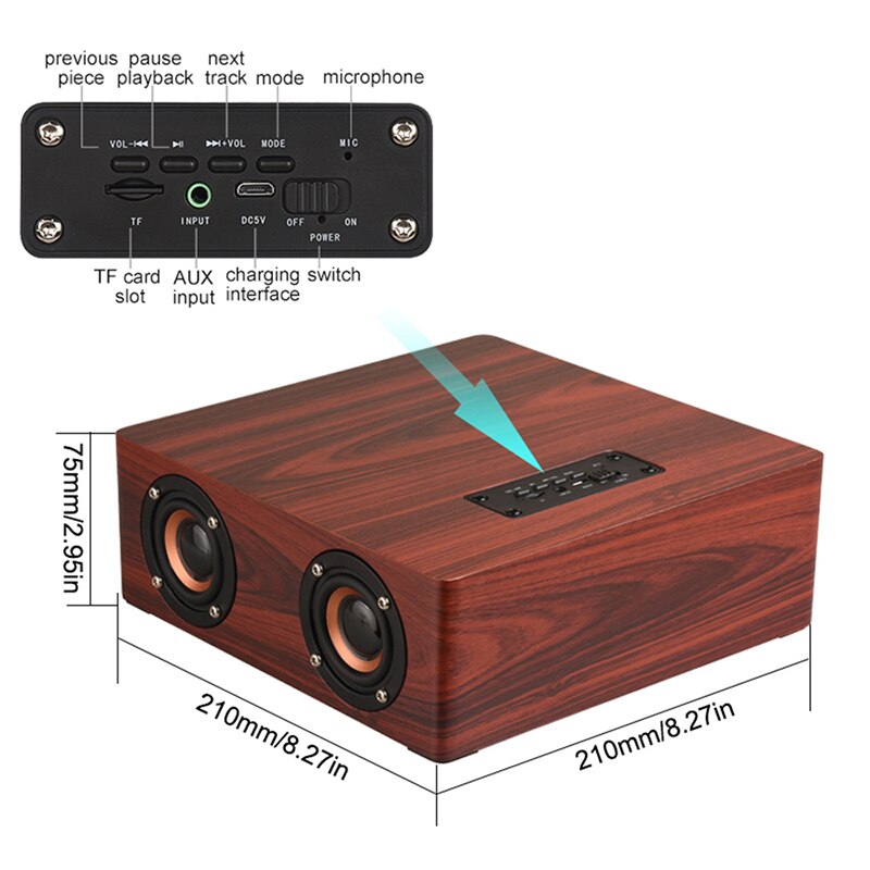 Trä trådlös bluetooth högtalare hifi stereo subwoofer bokhylla högtalare trä 4 högtalare subwoofer stöd aux tf kort aux