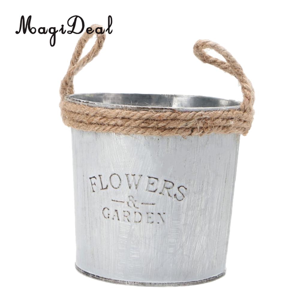 Maceta de jardín, maceta, maceta, cubo para flores, hierro galvanizado, Shabby Chic