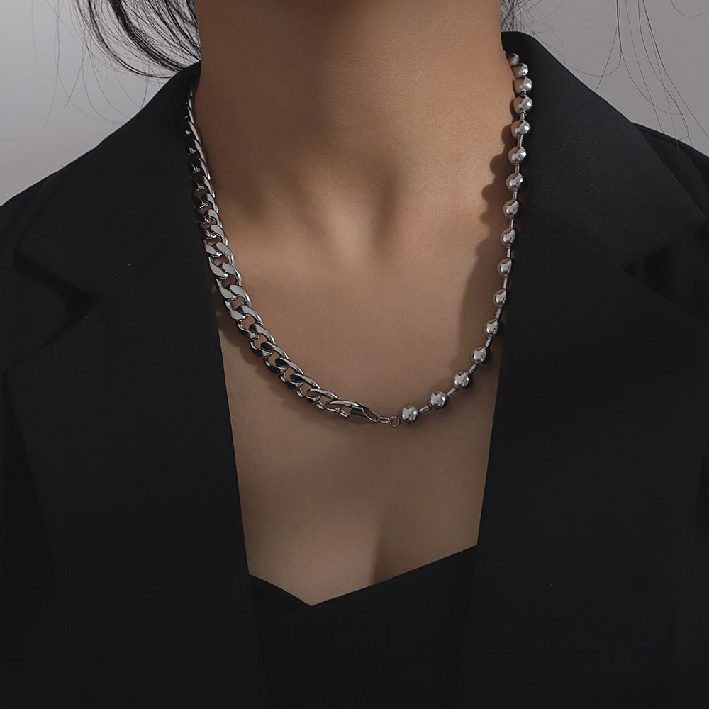 Titanium stalen cubaanse ketting met stiksels en kogelvormige schakels, coole ketting voor mannen en vrouwen, unisex, hiphop, streetstyle, veelzijdig, lief en cool.