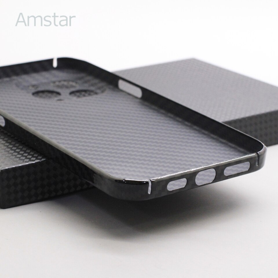 Amstar Glossy Black Carbon Telefoon Case Voor Iphone 13 Pro Max Luxe Business -Proof Aramid Fiber Iphone 13 Pro Cover