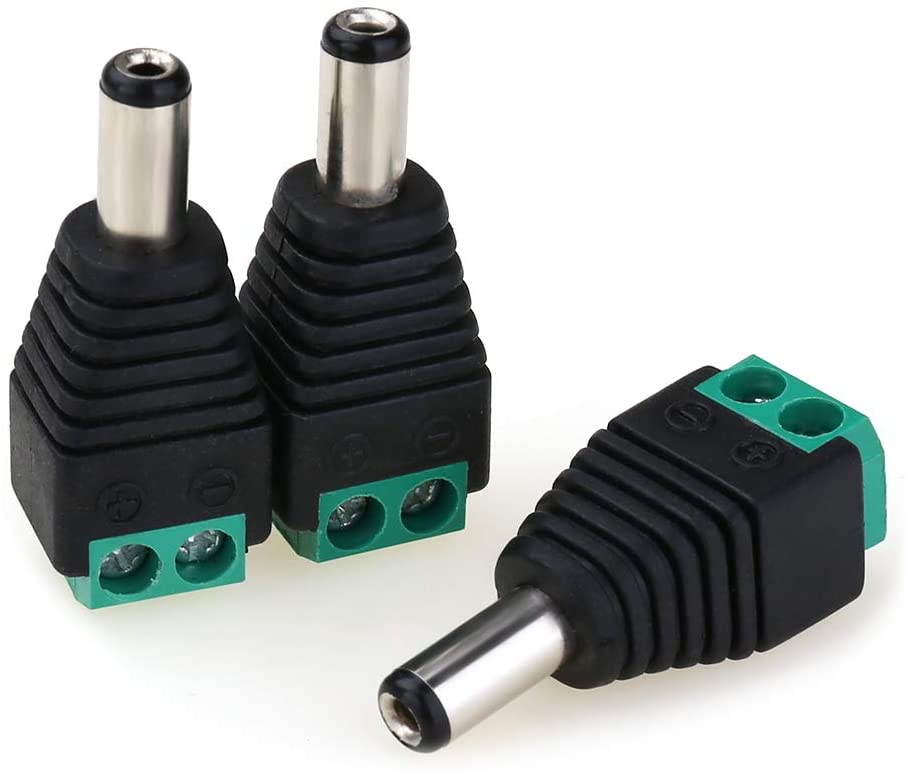 2.1x5.5MM 12V Male DC Power Jack Plug Adapter Connector for CCTV Camera Cable Wire Ends Plug Barrel Green-3PCS