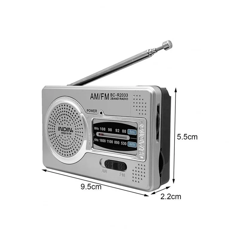 R2048 Przenośne radio FM Kieszonkowa antena teleskopowa Zasilanie bateryjne Mini wielofunkcyjne radio AM FM dla starszych BC-R2033