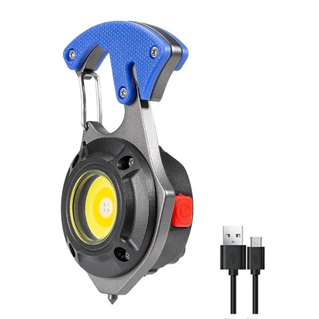 Linterna LED portátil multifuncional Mini COB llavero lámpara USB recargable luz de trabajo antorcha fuerte Camping linterna al aire libre: Azul