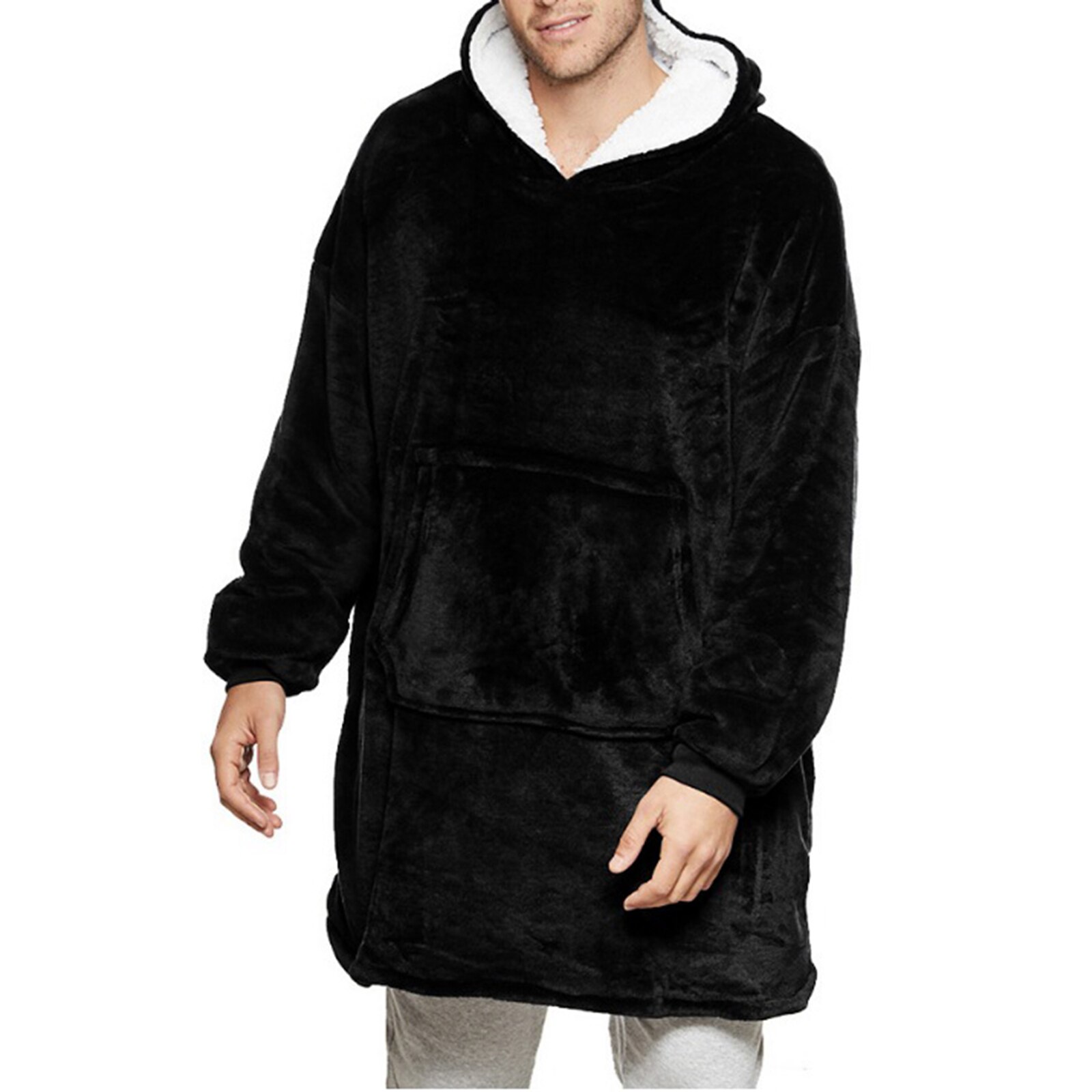 Wearable tæppe hættetrøje sweatshirt behageligt nattøj langærmet fleeceforing nattøj med hætte til kvinder mænd