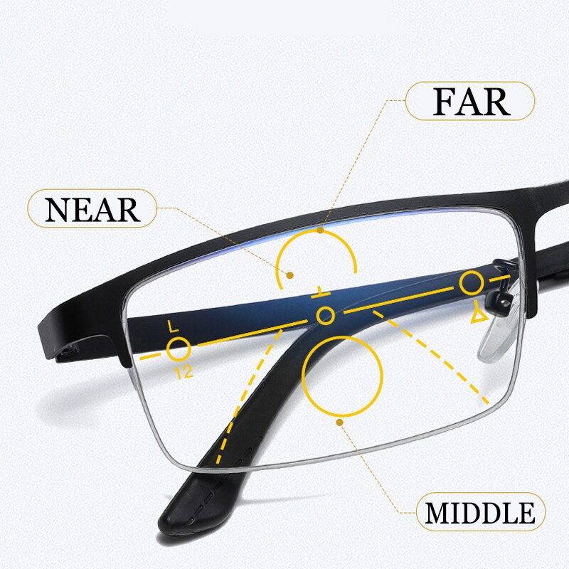 Smart Progressive photochromic Reading Glasses Anti-Blue Ray Men Multifocal Hyperopia Eyeglasses Half-Frame +1.0 To +4.0