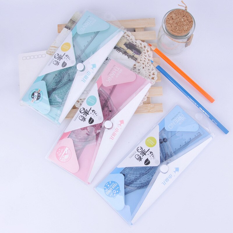 4 pcs/set Transparent Plastic Ruler Set Stationery For School Math Geometry Set Student Drawing Stationeries Office Supplies