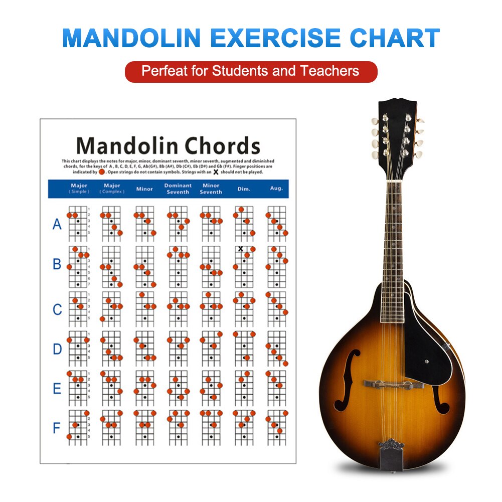 Mandolin Fretboard Chord Chart Finger Exercise Poster Coated Paper Fingering Diagram for Beginner