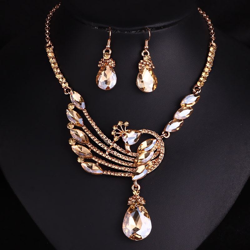 Jewelry Silver plated Crystal Rhinestones Necklace and Earrings set Women Bridal Wedding Jewelry sets: CN040BR