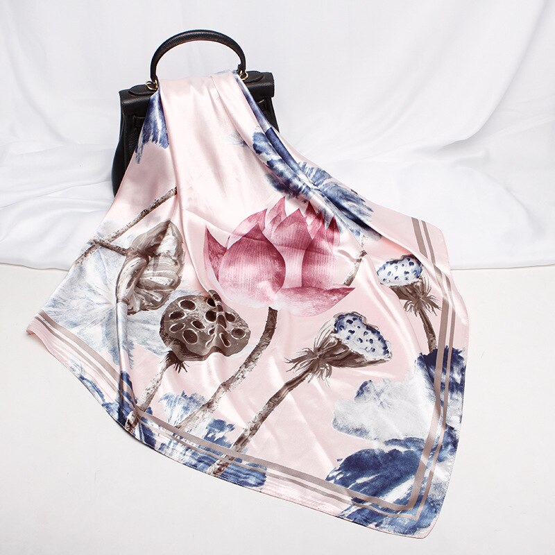 Pure and fresh Chinese style silk scarf scarf 90X90 headscarf printed large square temperament: Pink