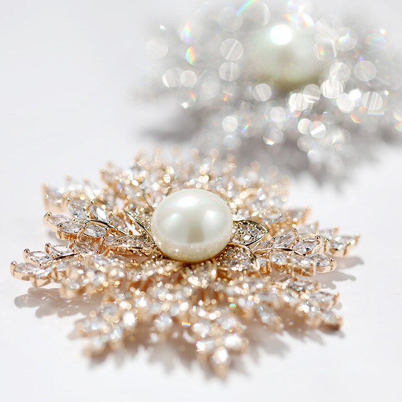 Crystal Snowflake Brooch - Platinum Plated - Micro Inlay Zircon - Women's Cardigan Suit Accessory
