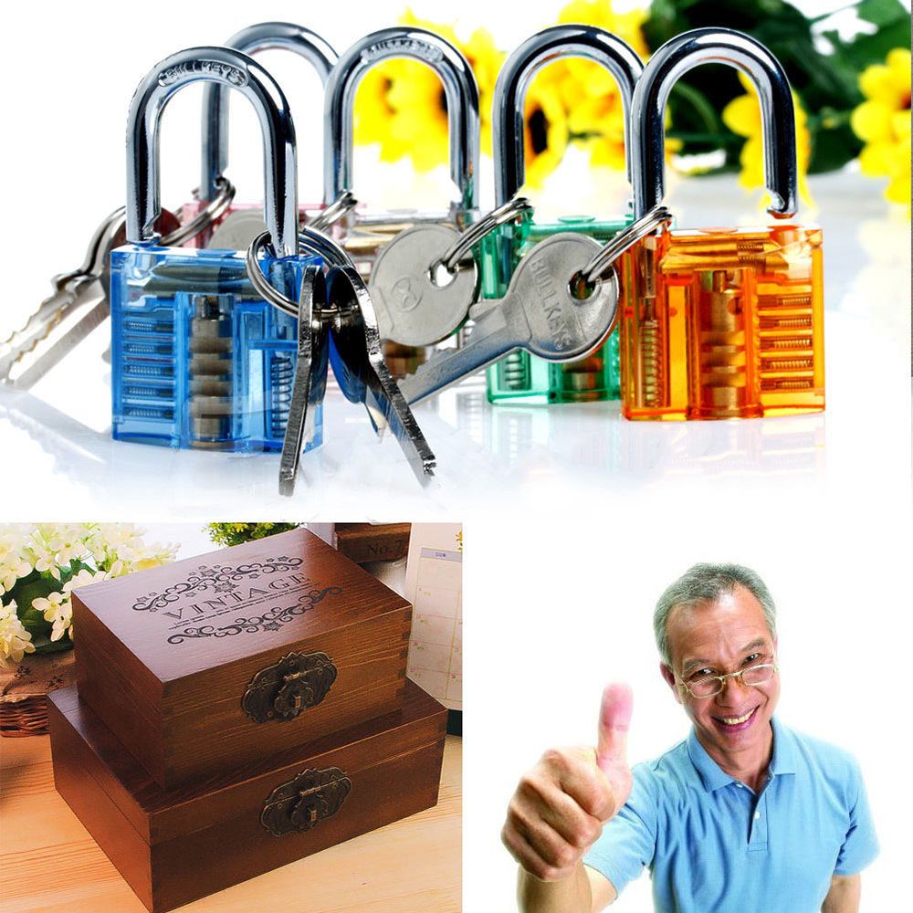 1Pc Clear Crystal Transparent Cutaway Locks Inside View Practice Padlock Visible View Lock Training Skill Locks Keyed Padlock