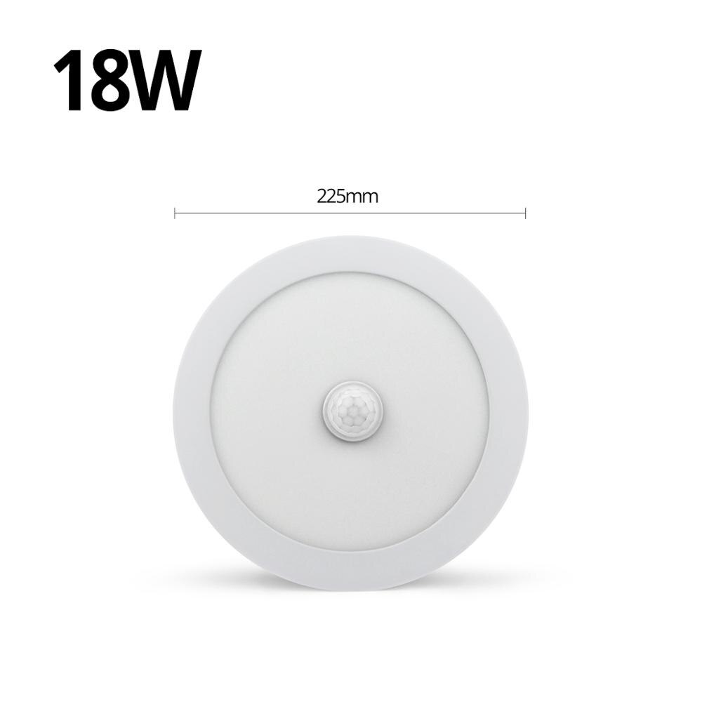 Motion Sensor LED Panel Light AC 85-265V 6W 12W 18W LED Surface Round Ceiling Lamp For Motion Control Auto On/Off Home Lighting: 220V 18W / Warm White