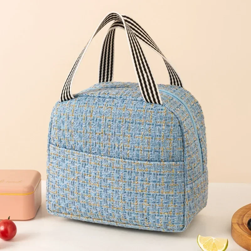 Ins Fashion Tote Lunchbox torba termiczna kobiety mężczyźni Bento do przechowywania izolowana torba na Lunch przenośna lodówka torby izolacyjne piknikowe torebka: Niebieski
