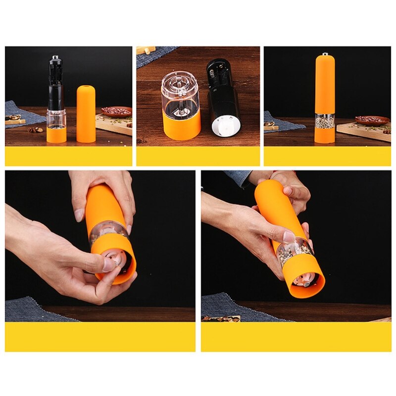 J2FB Elektrische Pfeffermühle Salz Gewürz Kräuter Behälter mit Led-leuchten Mühle Einstellbar Grobheit Home Küche Kochen BBQ