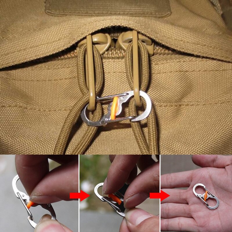 Mosquetón de acero inoxidable tipo S con cerradura, Mini llavero con gancho antirrobo, mochila de Camping al aire libre, hebilla, Herramienta de bloqueo con llave