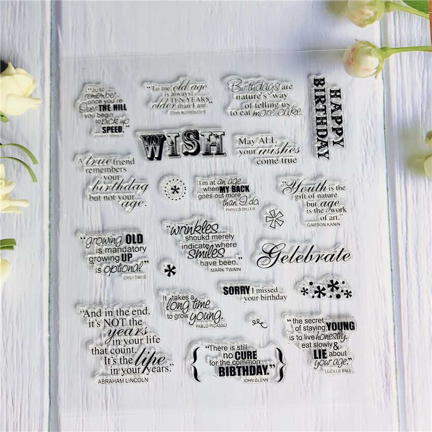 15*18 English Birthday Wishing Clear Stamps For Scrapbooking Bullet Journal Sentiment Stamp Photo Album Card Making 155