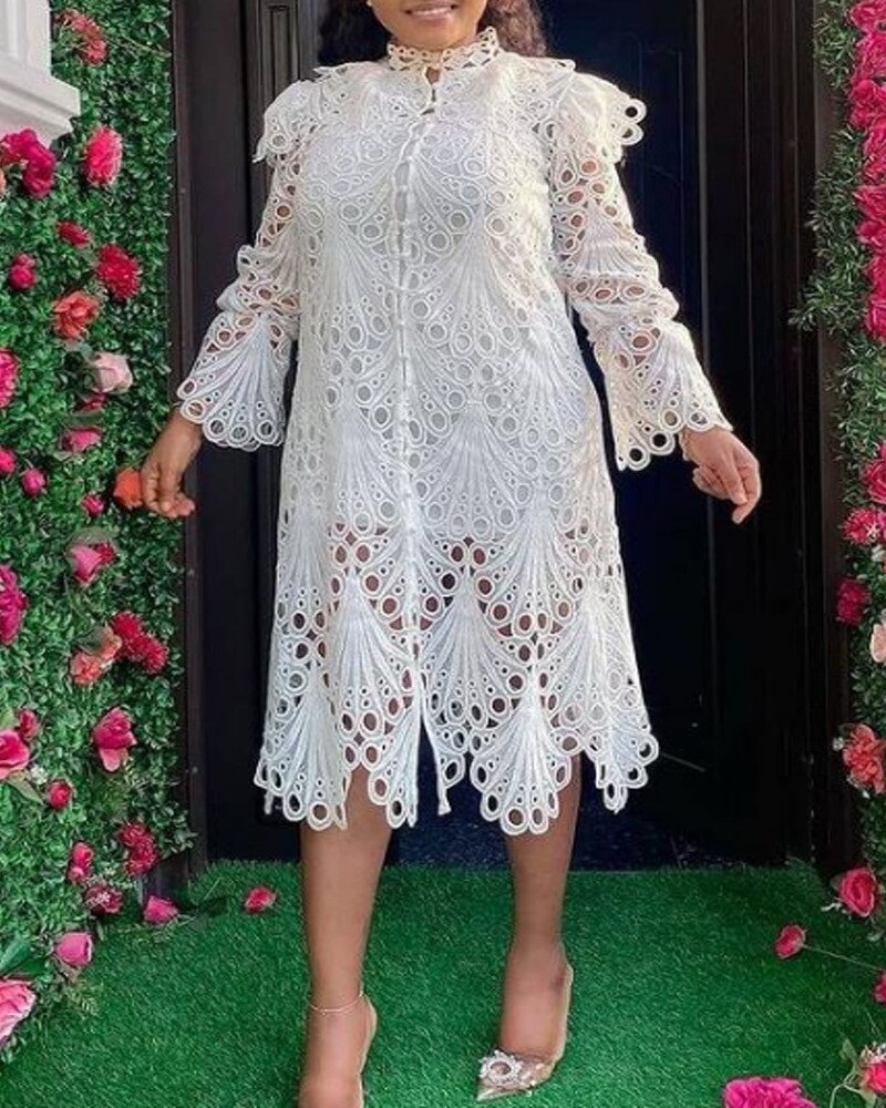 Vestidos africanos para mujer, ropa africana para mujeres de estilo de , de encaje blanco, verano