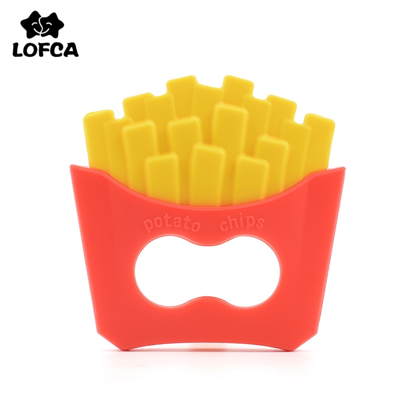 LOFCA Potato Chips Silicone Teether Toys Necklace Accessories Infant Chew Toys French Fries Silicone Beads Soft teether Baby