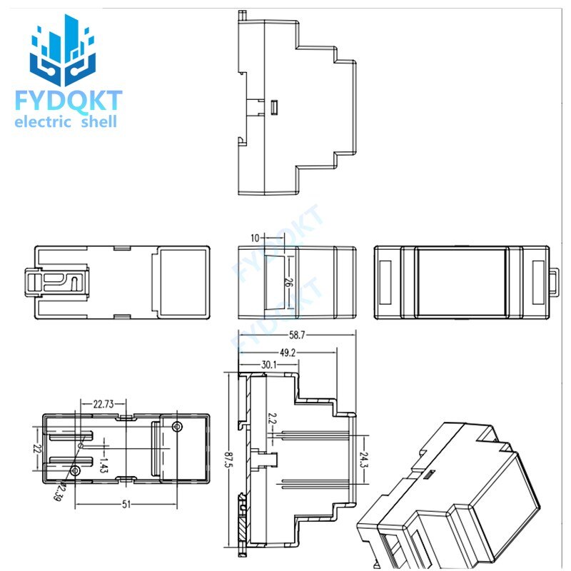 DIN Rail PLC Junction Box Plastic Electronics Box Project Case 88x37x59mm 35-Rail Mounting Instrument Housing ABS Shell